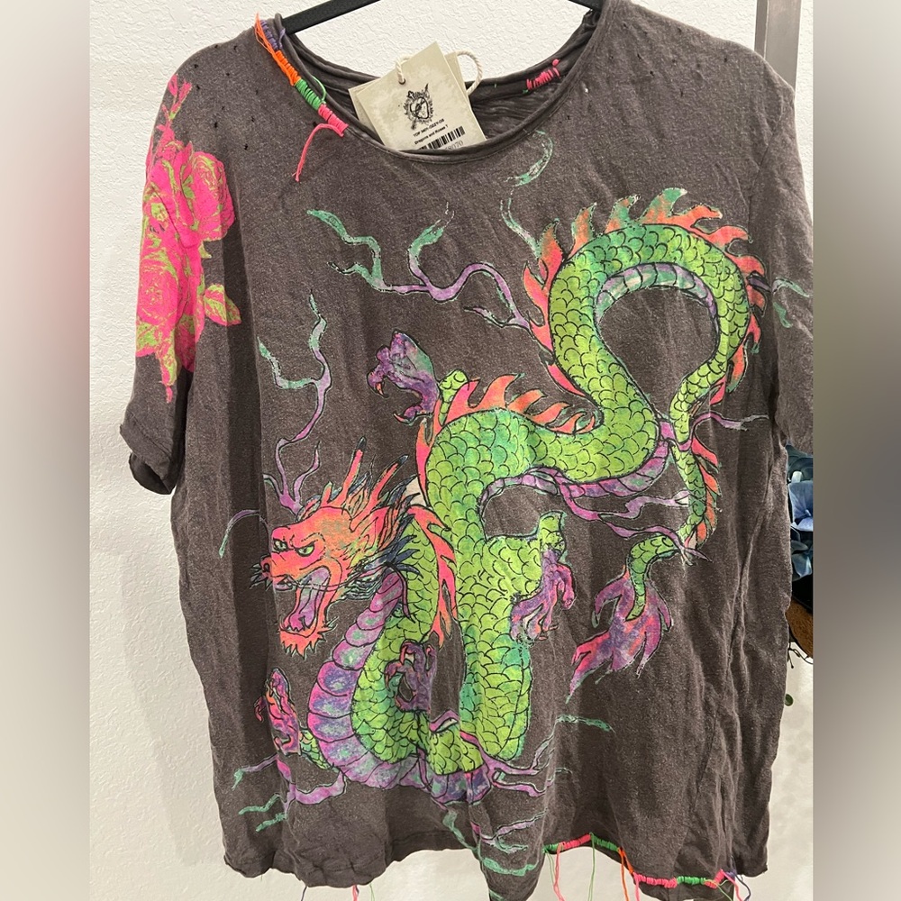 Magnolia Pearl Dragon Tee - Brown with Pink and Green ((item 15.13)